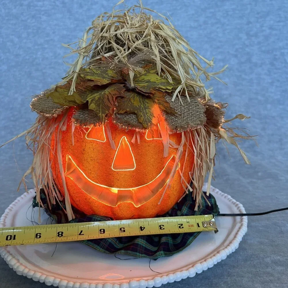 Vintage Halloween Pumpkin Scarecrow Fiber Optic Color Light Jack O Lantern 12